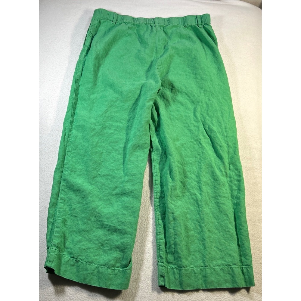 J Jill 100% Linen Cropped Pants Sz M Green Straight Leg Boho Coastal Lagenlook - Picture 3 of 9